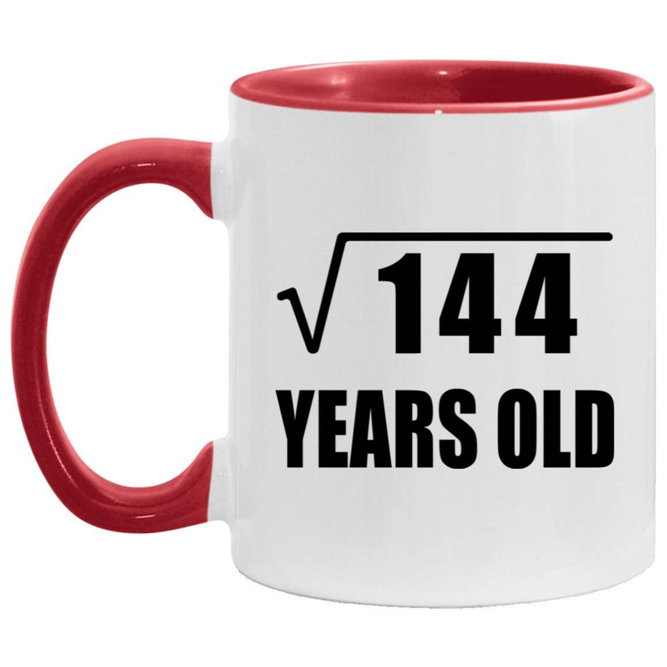 12th Birthday Square Root of 144 Years Old - 11oz Accent Mug Red