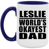 Leslie World's Okayest Dad - 15oz Accent Mug Purple