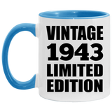 81st Birthday Vintage 1943 Limited Edition - 11oz Accent Mug Blue