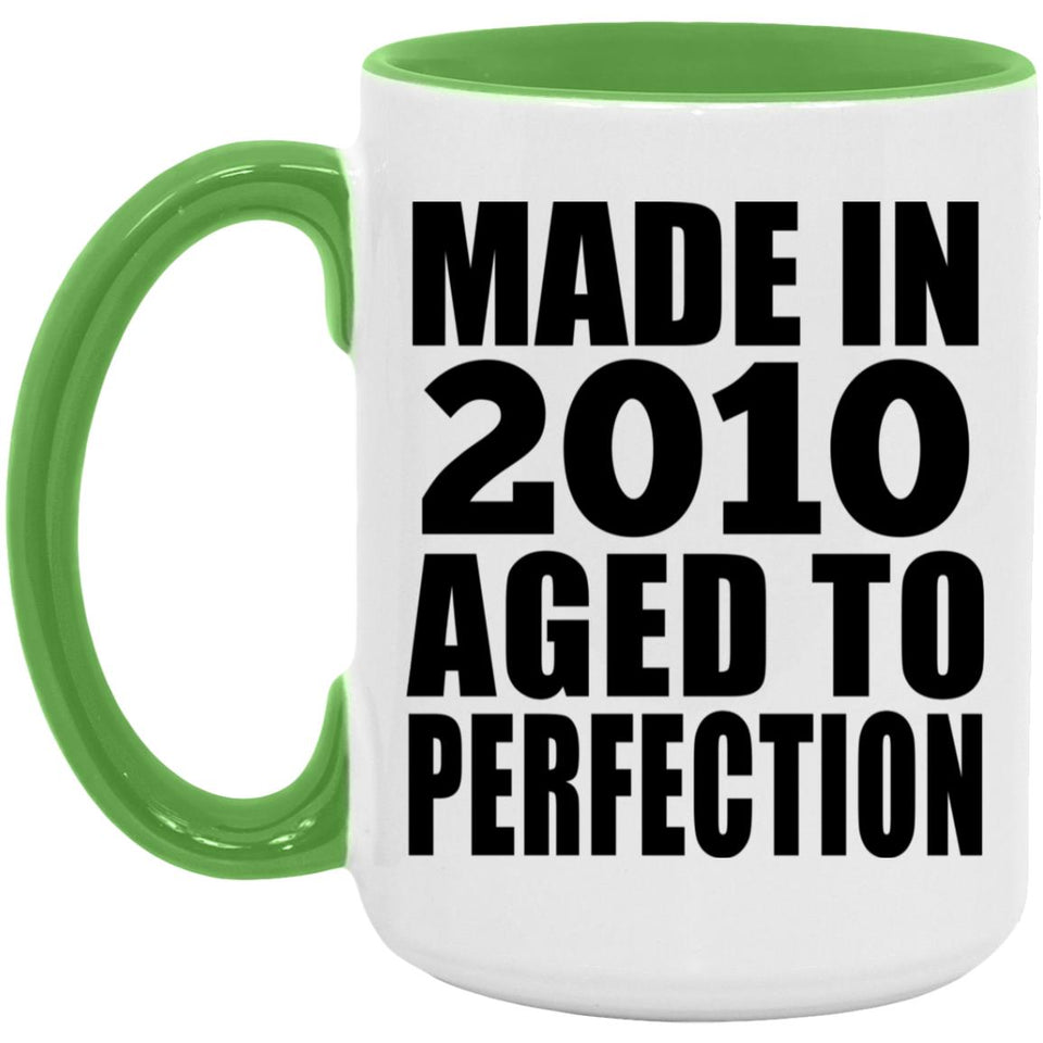 14th Birthday Made In 2010 Aged to Perfection - 15oz Accent Mug Green