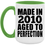 14th Birthday Made In 2010 Aged to Perfection - 15oz Accent Mug Green