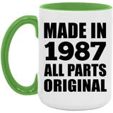 37th Birthday Made in 1987 All Parts Original - 15oz Accent Mug Green