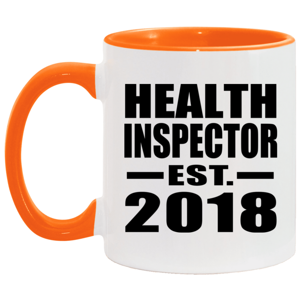 Health Inspector Established EST. 2018 - 11oz Accent Mug Orange