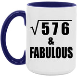 24th Birthday Square Root of 576 & Fabulous - 15oz Accent Mug Purple