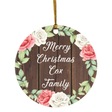 Merry Christmas Cox Family - Circle Ornament A