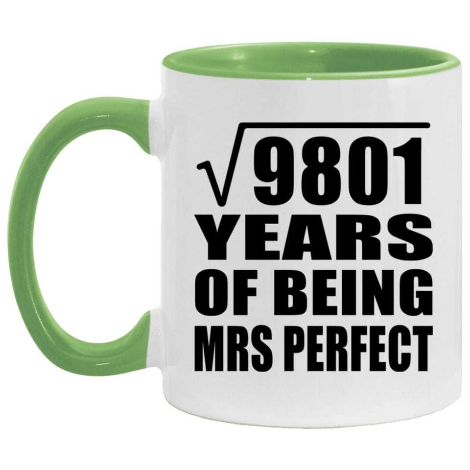 99th Anniversary Square Root of 9801 Years of Mrs Perfect - 11oz Accent Mug Green