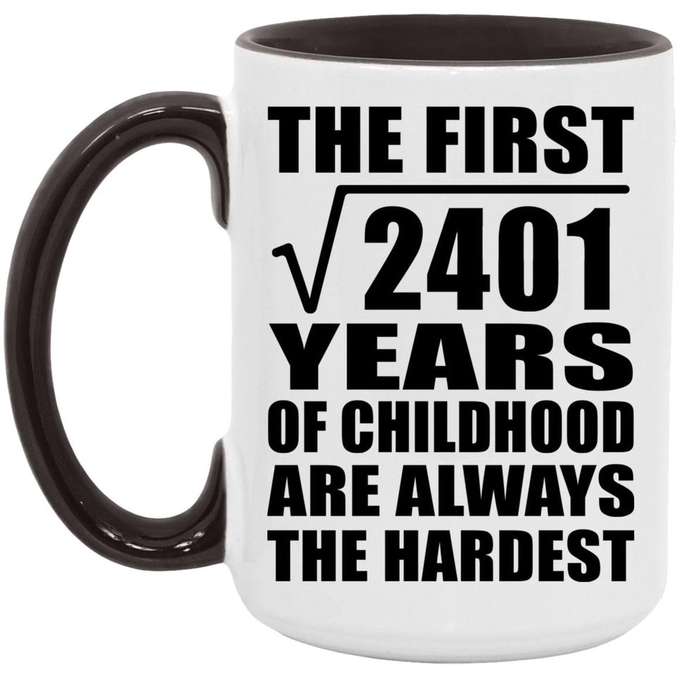 49th Birthday Square Root of 2401 Years of Childhood - 15oz Accent Mug Black