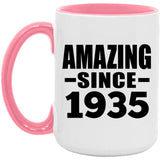 89th Birthday Amazing Since 1935 - 15oz Accent Mug Pink