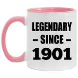 123rd Birthday Legendary Since 1901 - 11oz Accent Mug Pink