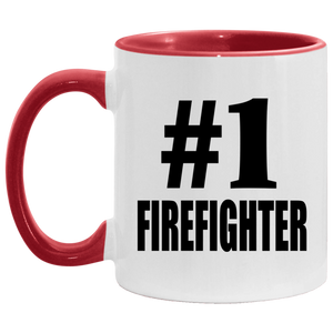 Number One #1 Firefighter - 11oz Accent Mug Red