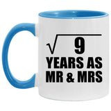 3rd Anniversary Square Root of 9 Years As Mr & Mrs - 11oz Accent Mug Blue