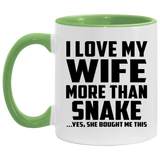 I Love My Wife More Than Snake - 11oz Accent Mug Green