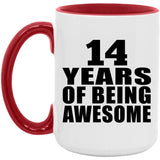 14th Birthday 14 Years Of Being Awesome - 15oz Accent Mug Red