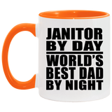 Janitor By Day World's Best Dad By Night - 11oz Accent Mug Orange