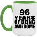 96th Birthday 96 Years Of Being Awesome - 15oz Accent Mug Green