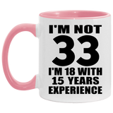 33rd Birthday I'm Not 33 I'm 18 With 15 Years Experience - 11oz Accent Mug Pink