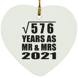 24th Anniversary Square Root of 576 Years As Mr & Mrs 2021 - Heart Ornament