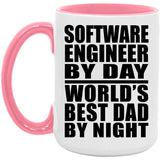 Software Engineer By Day World's Best Dad By Night - 15oz Accent Mug Pink