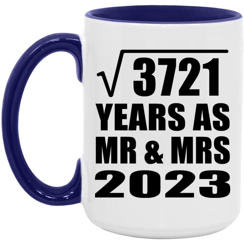 61st Anniversary Square Root of 3721 Years As Mr & Mrs 2023 - 15oz Accent Mug Purple