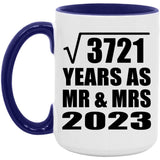 61st Anniversary Square Root of 3721 Years As Mr & Mrs 2023 - 15oz Accent Mug Purple