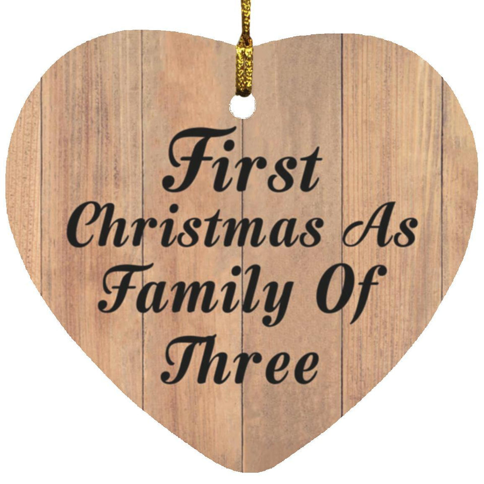 First Christmas As Family Of Three - Heart Ornament C
