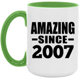 17th Birthday Amazing Since 2007 - 15oz Accent Mug Green