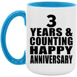 Happy 3rd Anniversary 3 Years & Counting - 15oz Accent Mug Blue