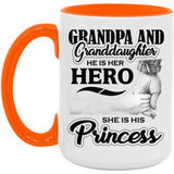 Grandpa & Granddaughter, He is Her Hero, She is His Princess - 15oz Accent Mug Orange