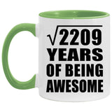 47th Birthday Square Root of 2209 Years of Being Awesome - 11oz Accent Mug Green