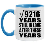 96th Anniversary Square Root of 9216 Years Still In Love - 11oz Accent Mug Blue