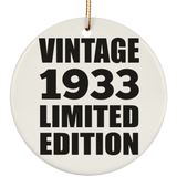 91st Birthday Vintage 1933 Limited Edition - Circle Ornament
