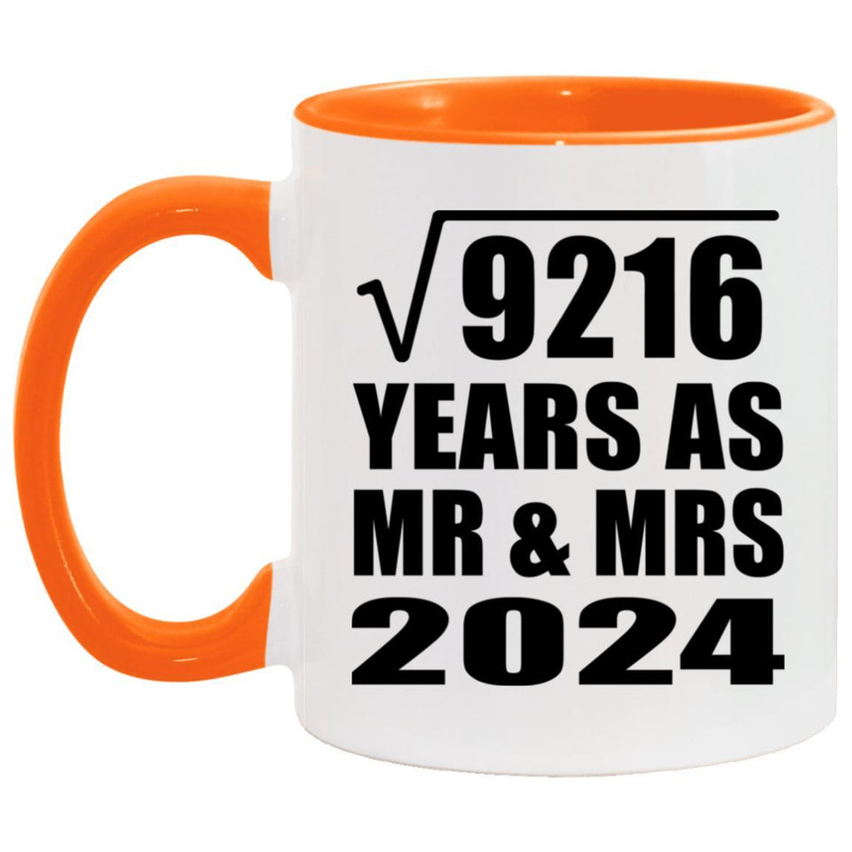 96th Anniversary Square Root of 9216 Years As Mr & Mrs 2024 - 11oz Accent Mug Orange