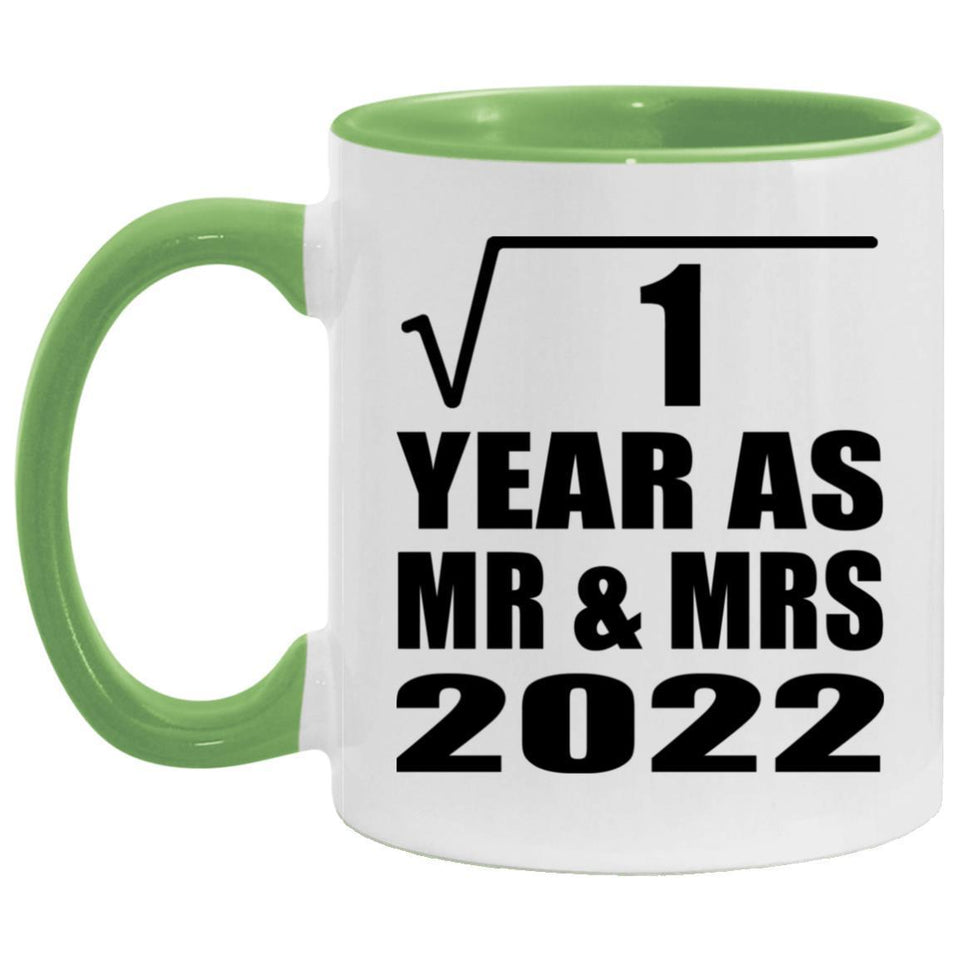 1st Anniversary Square Root of 1 Year As Mr & Mrs 2022 - 11oz Accent Mug Green