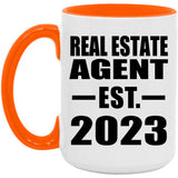 Real Estate Agent Established EST. 2023 - 15oz Accent Mug Orange