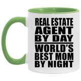 Real Estate Agent By Day World's Best Mom By Night - 11oz Accent Mug Green