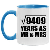 97th Anniversary Square Root of 9409 Years As Mr & Mrs - 11oz Accent Mug Blue