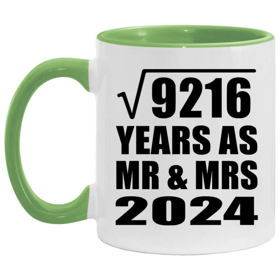 96th Anniversary Square Root of 9216 Years As Mr & Mrs 2024 - 11oz Accent Mug Green