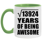 118th Birthday Square Root of 13924 Years of Being Awesome - 11oz Accent Mug Green