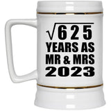 25th Anniversary Square Root of 625 Years As Mr & Mrs 2023 - Beer Stein