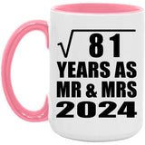 9th Anniversary Square Root of 81 Years As Mr & Mrs 2024 - 15oz Accent Mug Pink