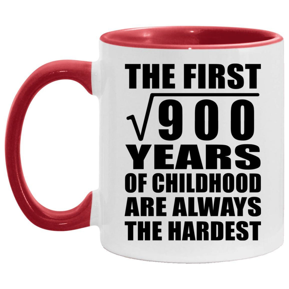 30th Birthday Square Root of 900 Years of Childhood - 11oz Accent Mug Red
