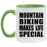 Mountain Biking Makes Life Special - 11oz Accent Mug Green