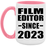 Film Editor Since 2023 - 15oz Accent Mug Pink