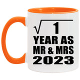 1st Anniversary Square Root of 1 Year As Mr & Mrs 2023 - 11oz Accent Mug Orange
