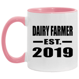 Dairy Farmer Established EST. 2019 - 11oz Accent Mug Pink