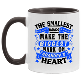 The Smallest Hands Make The Biggest Mark On Grandpa's Heart - 11oz Accent Mug Black