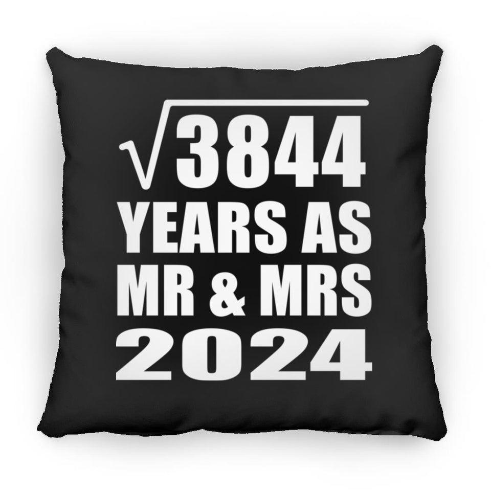 62nd Anniversary Square Root of 3844 Years As Mr & Mrs 2024 - Throw Pillow Black