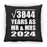 62nd Anniversary Square Root of 3844 Years As Mr & Mrs 2024 - Throw Pillow Black