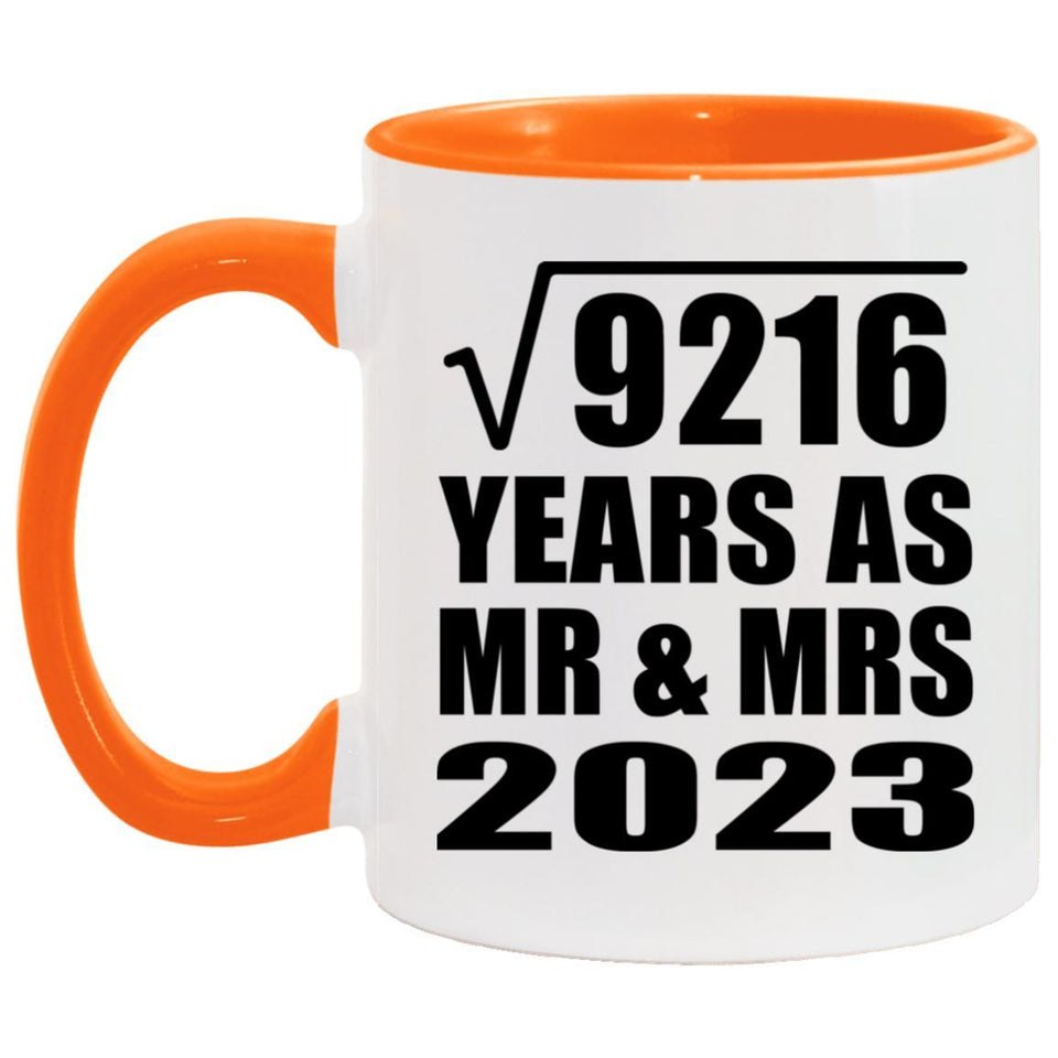 96th Anniversary Square Root of 9216 Years As Mr & Mrs 2023 - 11oz Accent Mug Orange