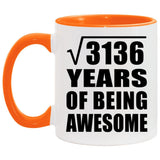 56th Birthday Square Root of 3136 Years of Being Awesome - 11oz Accent Mug Orange